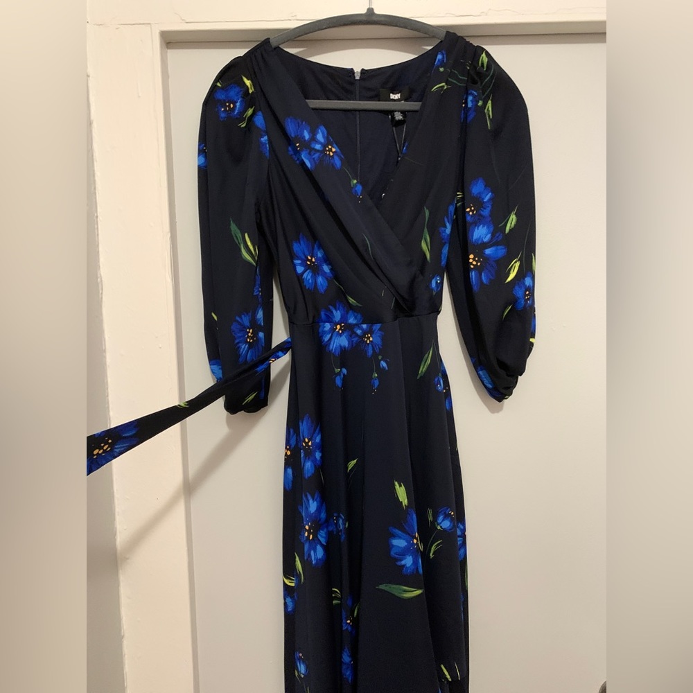 DKNY Blue and Black Floral Flowing Midi Dress - Picture 2 of 7